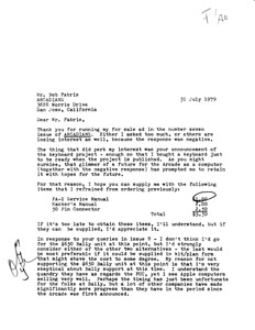Richard Dermody Letter (July 31, 1979)